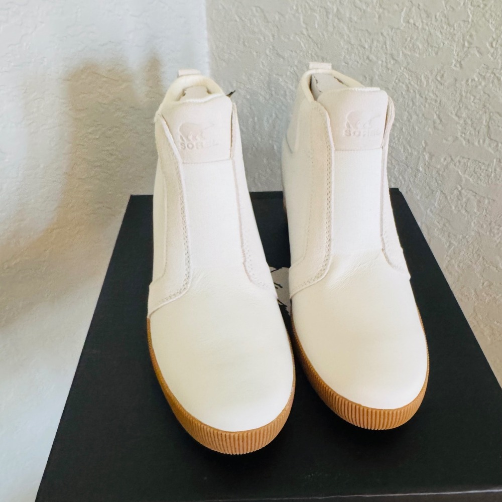 Sorel Out N About Wedge Leather Bootie, Ankle Boots White/Sea Salt, Size‎ 10 NWT - Picture 2 of 16